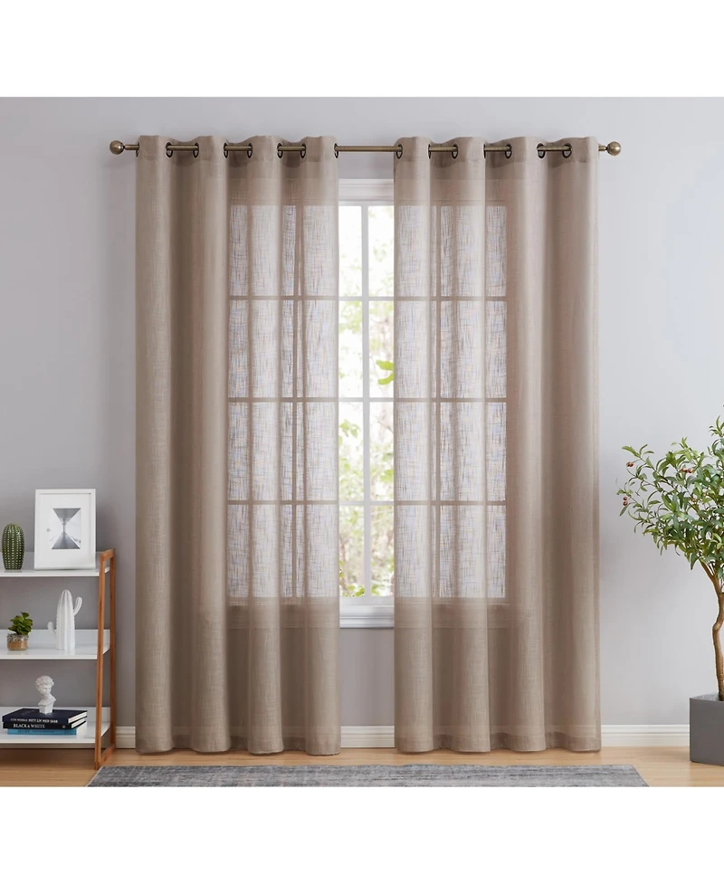 Hlc.me Abbey Faux Linen Textured Semi Sheer Privacy Sun Light Filtering Transparent Window Grommet Curtain Panels