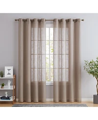 Hlc.me Abbey Faux Linen Textured Semi Sheer Privacy Sun Light Filtering Transparent Window Grommet Curtain Panels