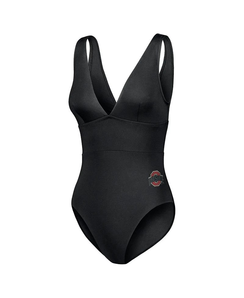 Tommy Bahama Women's Black Ohio State Buckeyes Palm Modern V-Neck One-Piece Swimsuit