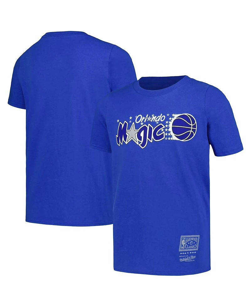 Mitchell & Ness Big Boys and Girls Blue Orlando Magic Hardwood Classics Retro Logo T-Shirt