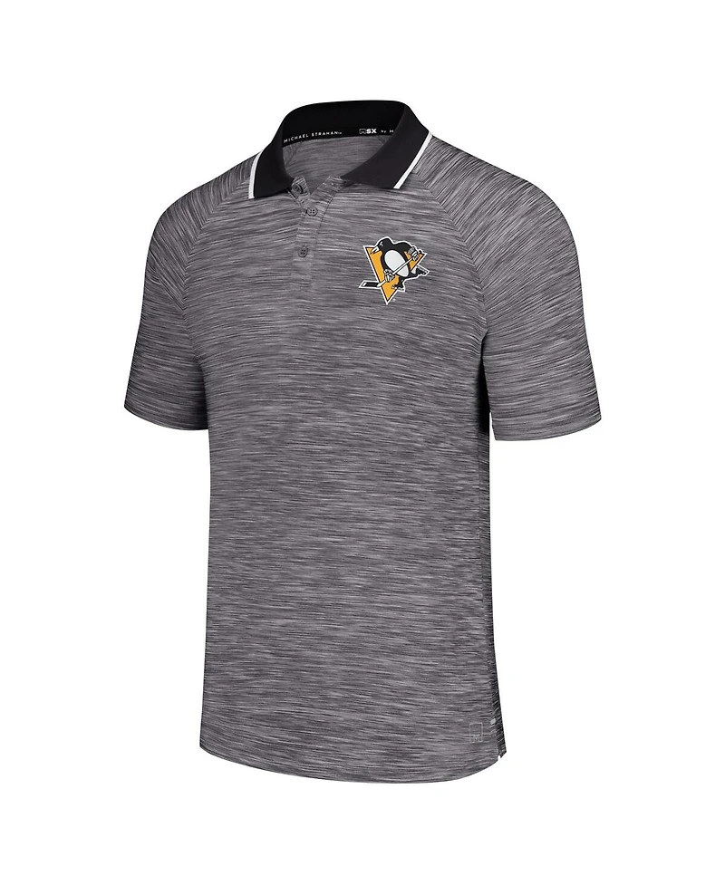 Msx by Michael Strahan Men's Black Pittsburgh Penguins Strategy Raglan Polo