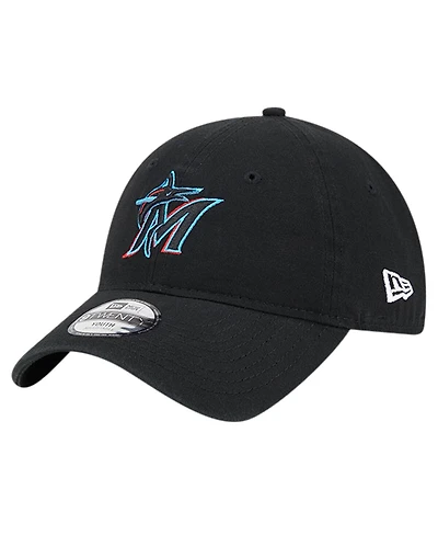 New Era Big Boys and Girls Black Miami Marlins Team Color 9TWENTY Adjustable Hat