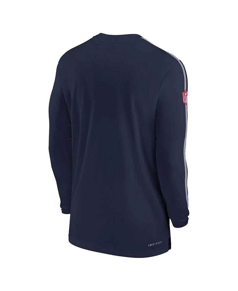 Nike Men's Navy New England Patriots Sideline Coach Uv Performance Long Sleeve T-Shirt