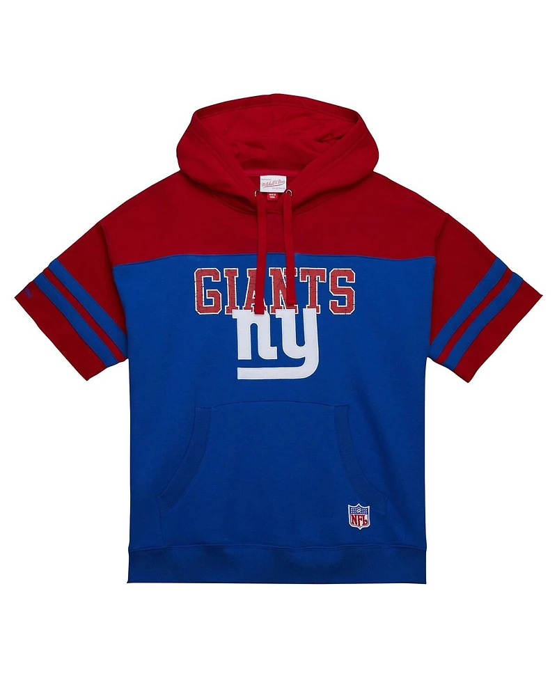 Mitchell & Ness Men's Royal New York Giants Off Field vintage-like Logo Short Sleeve Pullover Hoodie