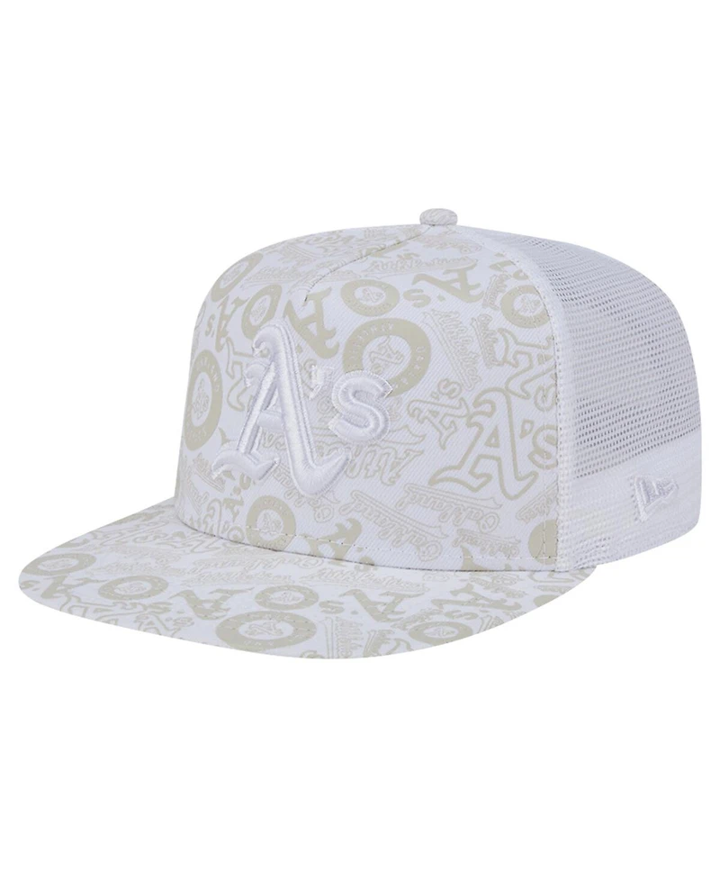 New Era Men's White Oakland Athletics Logo Dunes A-Frame Trucker 9FIFTY Snapback Hat