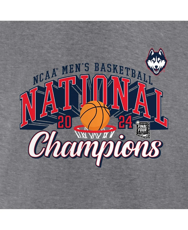 Fanatics Women's Heather Gray UConn Huskies 2024 Ncaa Men's Basketball National Champions Specific V-Neck T-Shirt