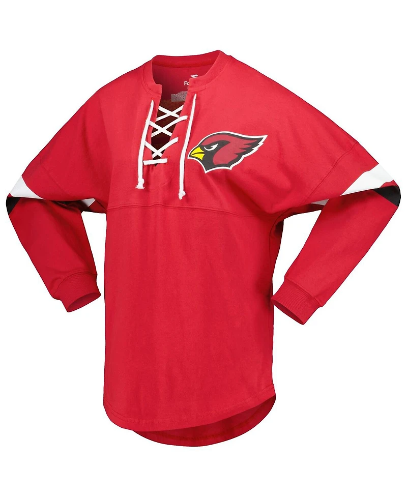 Fanatics Women's Cardinal Arizona Cardinals Spirit Jersey Lace-Up V-Neck Long Sleeve T-Shirt