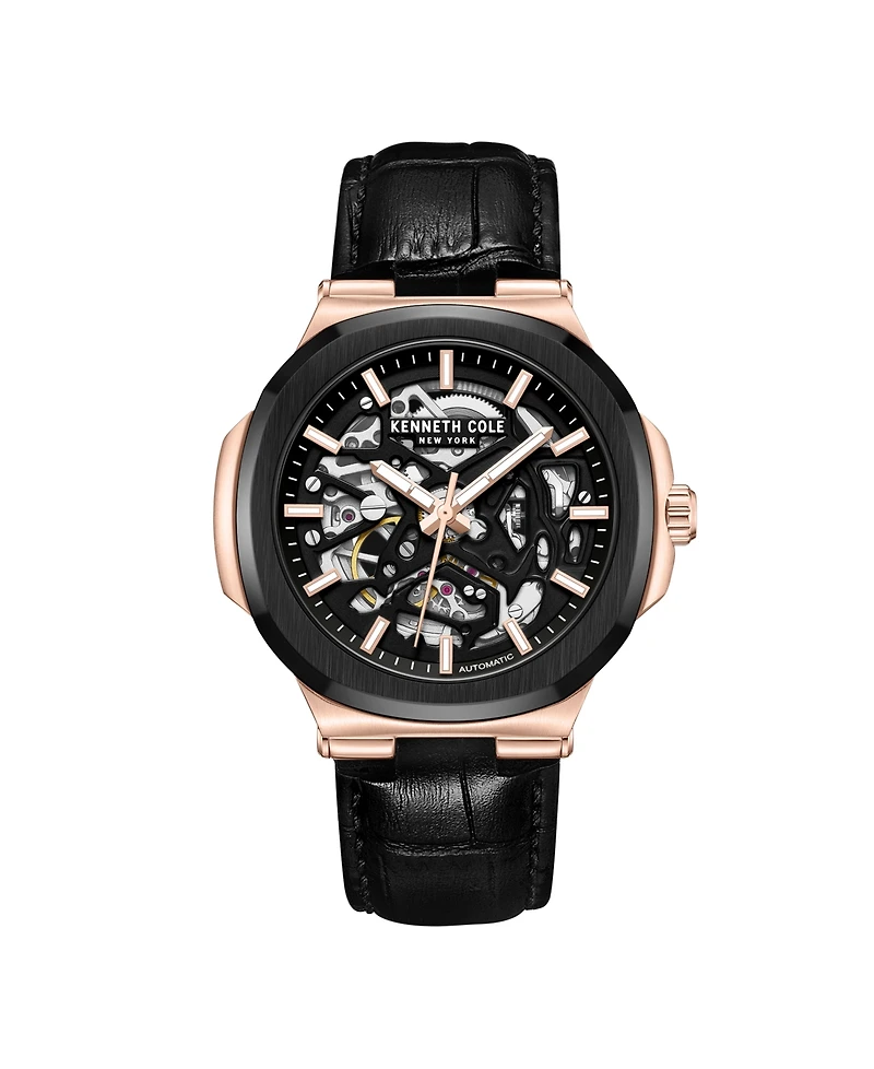 Kenneth Cole New York Men's Automatic Black Genuine Leather Watch 45.5MM