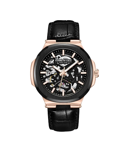 Kenneth Cole New York Men's Automatic Black Genuine Leather Watch 45.5MM