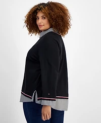 Tommy Hilfiger Plus Size Plaid Layered-Look Cotton Sweater