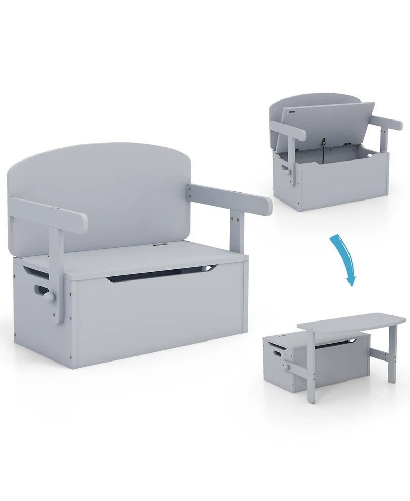 Slickblue 3-in-1 Kids Convertible Storage Bench Wood Activity Table and Chair Set