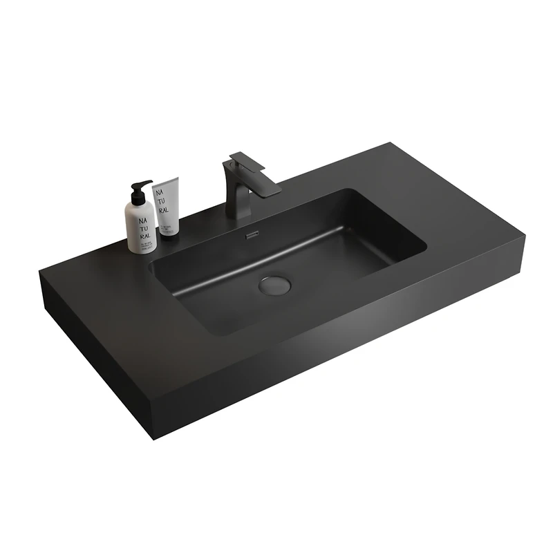 Streamdale Matte Black Integrated Quartz Basin Modern Elegance for Your Bathroom