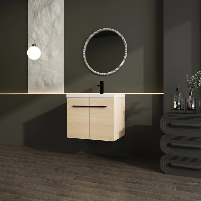 24" Oak Vanity with Resin Sink & Cabinet