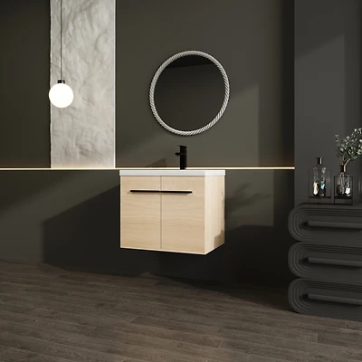 24" Oak Vanity with Resin Sink & Cabinet