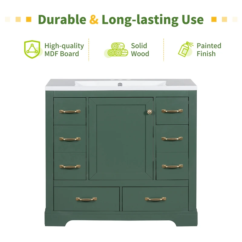 Streamdale 36" Gray Bathroom Vanity with 6 Drawers