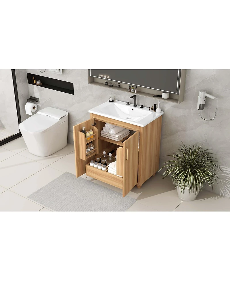 Streamdale 30" Bathroom Vanity with Sink, Cabinet, Drawer, Mdf Board, Natural
