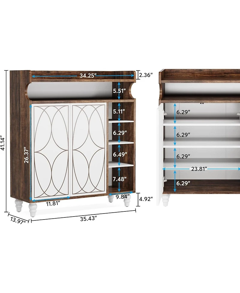 Tribesigns Shoe Cabinet with Doors, Shoe Storage Cabinet with Adjustable Shelves, Freestanding Shoes Rack Wooden Shoe Organizer for Entryway, Hallway,