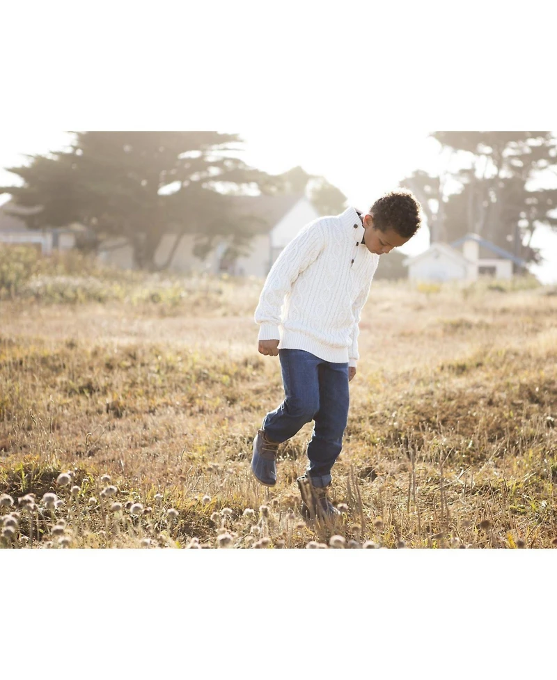 Hope & Henry Baby Boys Organic Mock Neck Cable Sweater with Buttons