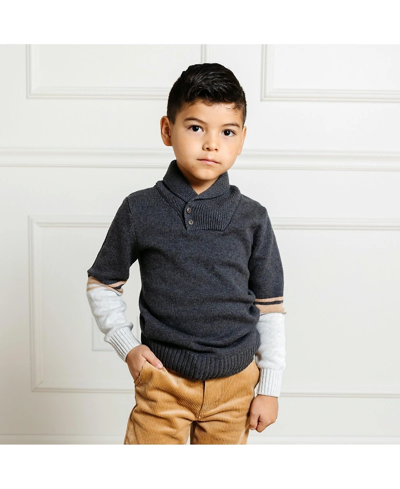 Hope & Henry Baby Boys Long Sleeve Striped Shawl Collar Sweater