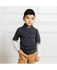 Hope & Henry Baby Boys Long Sleeve Striped Shawl Collar Sweater