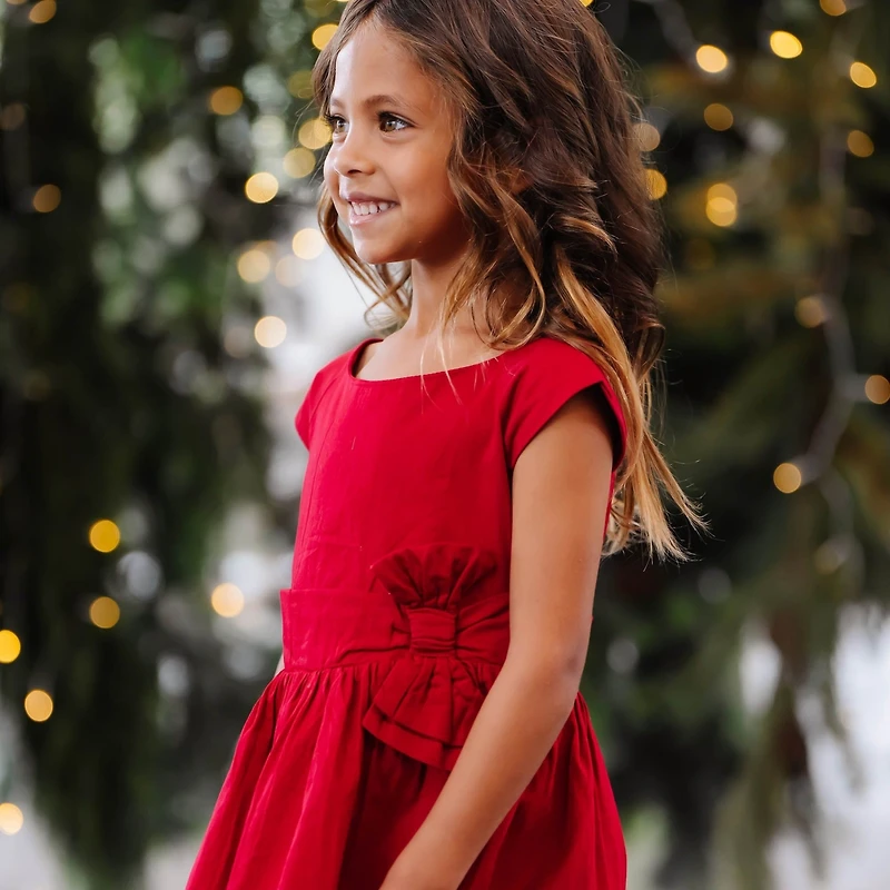 Hope & Henry Little Girls Cap Sleeve Party Dress with Bow Sash, Toddler|Child