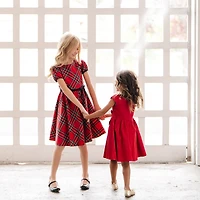 Hope & Henry Big Girls Cap Sleeve Party Dress with Bow Sash