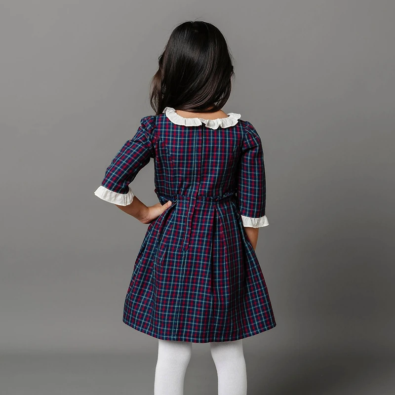 Hope & Henry Little Girls 3/4 Sleeve Ruffle Trim Party Dress, Toddler|Child