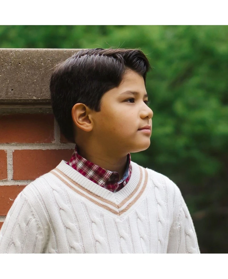 Hope & Henry Baby Boys Organic Long Sleeve V-Neck Cricket Sweater