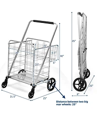 Sugift Heavy Duty Folding Utility Shopping Double Cart