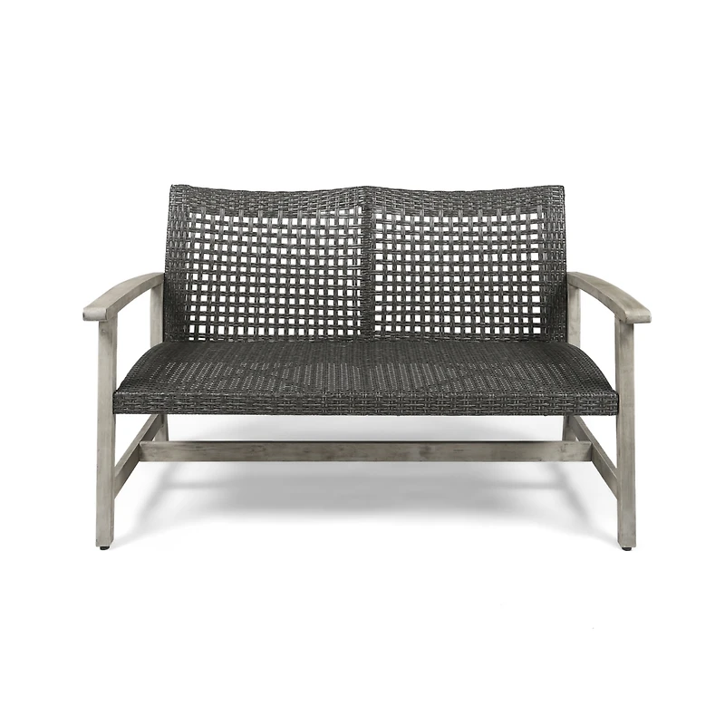 Streamdale Hampton Wicker Loveseat Handwoven Wicker, Acacia Wood Frame