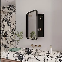Recessed Black Metal Medicine Cabinet with Mirror and Shelves
