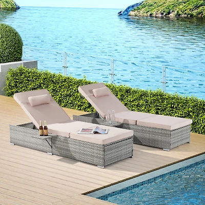 Streamdale Gray Rattan Outdoor Chaise Lounge with Adjustable Backrest