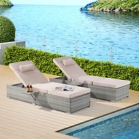Streamdale Gray Rattan Outdoor Chaise Lounge with Adjustable Backrest