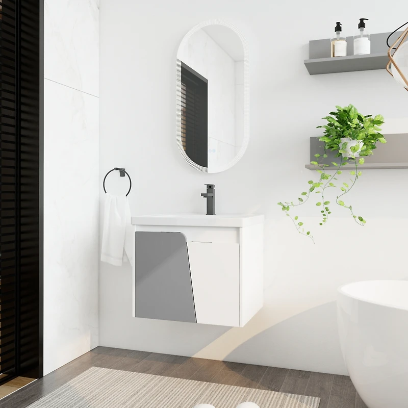24" Wall-Mounted Vanity with Ceramic Basin