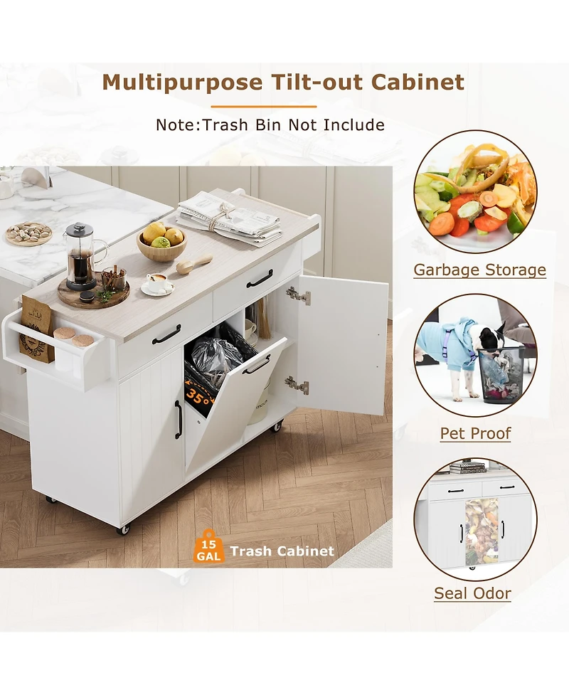 Streamdale Multipurpose Kitchen Island with Tilt-Out Trash Can