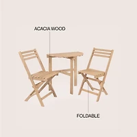 Jonathan Y Cadiz Classic French Country 3-Piece Acacia Wood Half-Round Outdoor Folding Bistro Set, Light Teak
