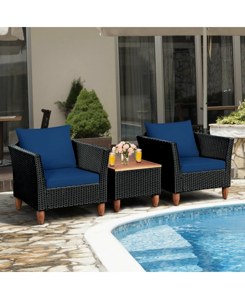 Slickblue 3 Pieces Outdoor Patio Rattan Furniture Set with Coffee Table