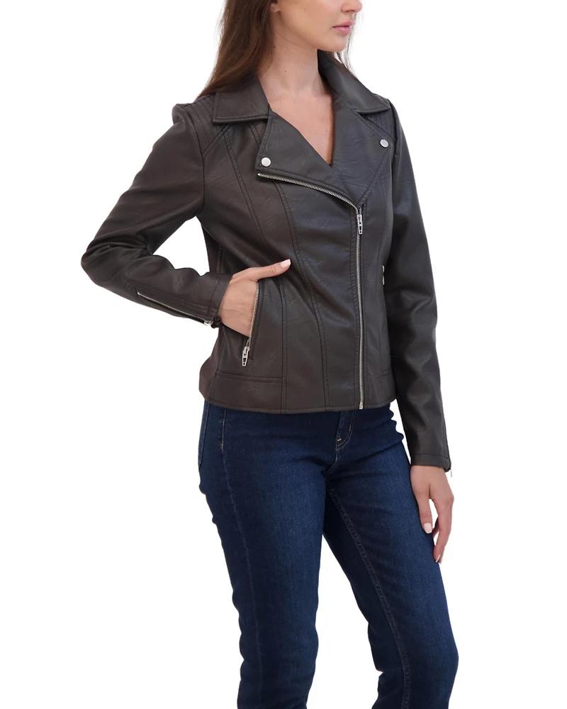 Sebby Collection Women's Faux Leather Biker Jacket