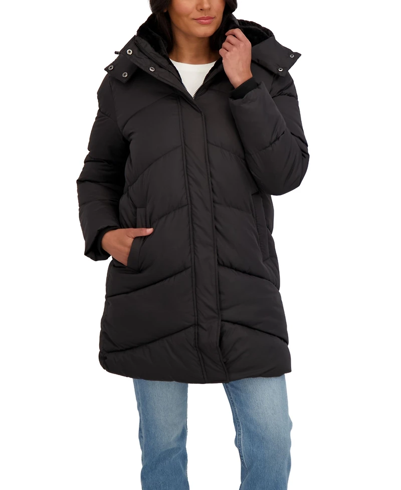 Sebby Collection Women's 3/4 Cozy Lined Hooded Puffer Coat