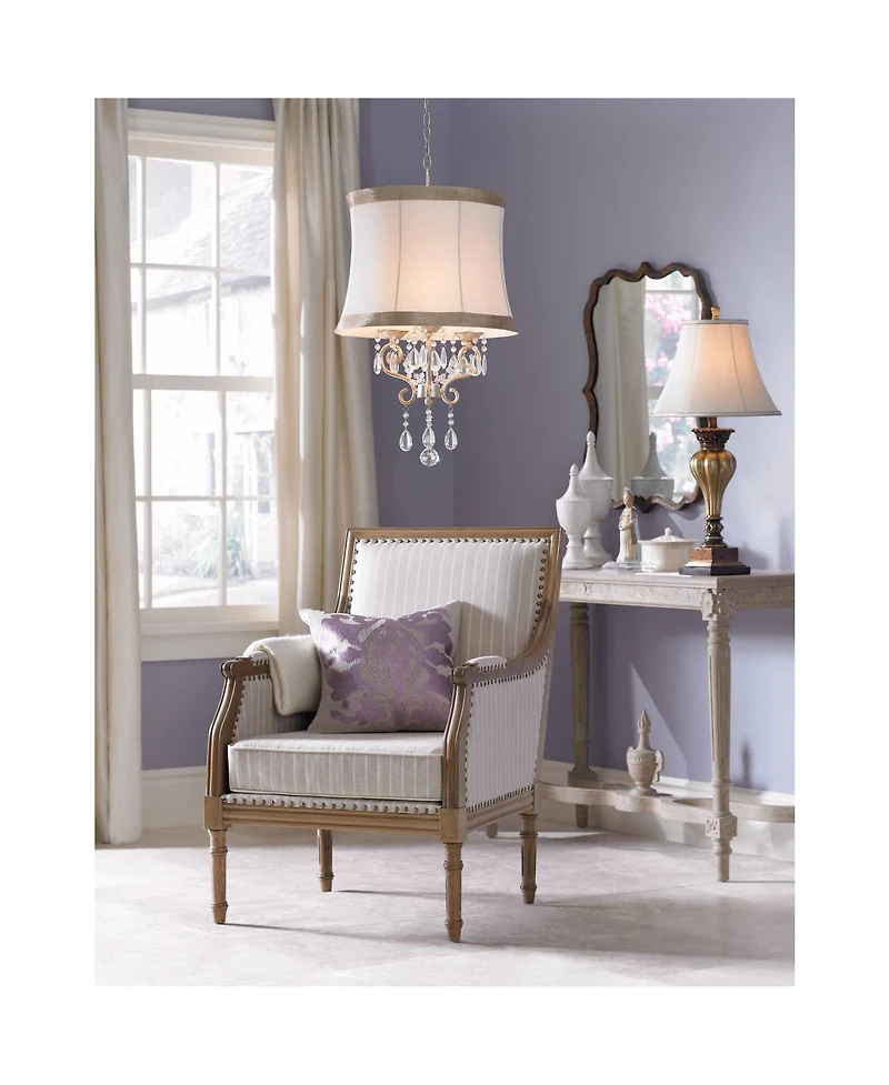 Regency Hill Senardo Traditional Table Lamp 30" Tall Gold Vase Silhouette with Fluting and Floral Tan Bell Shade for Bedroom Living Room Bedside