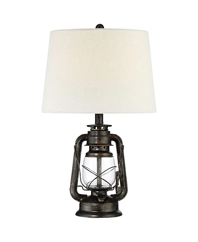 Murphy Industrial Rustic Accent Table Lamp 23" High with Dimmer Weathered Bronze Clear Glass Oatmeal Fabric Drum Shade for Bedroom Living Room Ho