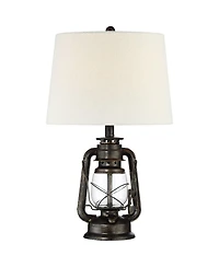 Murphy Industrial Rustic Accent Table Lamp 23" High with Dimmer Weathered Bronze Clear Glass Oatmeal Fabric Drum Shade for Bedroom Living Room Ho