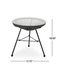Streamdale Nusa Modern Rattan Side Table With Tempered Glass Top