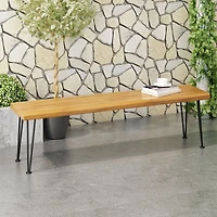 Streamdale Modern Industrial Acacia Wood Bench With Hairpin Legs