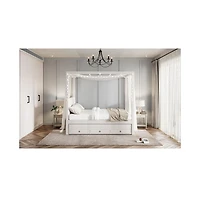 Streamdale Full Size Upholstered Canopy Bed with Trundle and Drawers