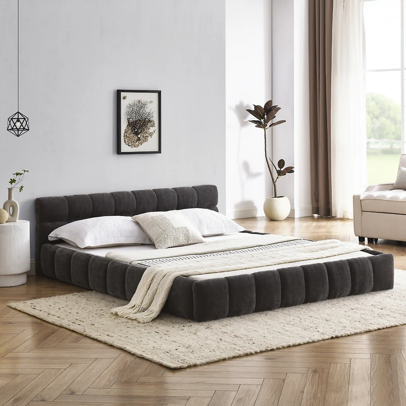 Streamdale Furniture Modern Queen Bed with Chenille Fabric and Headboard