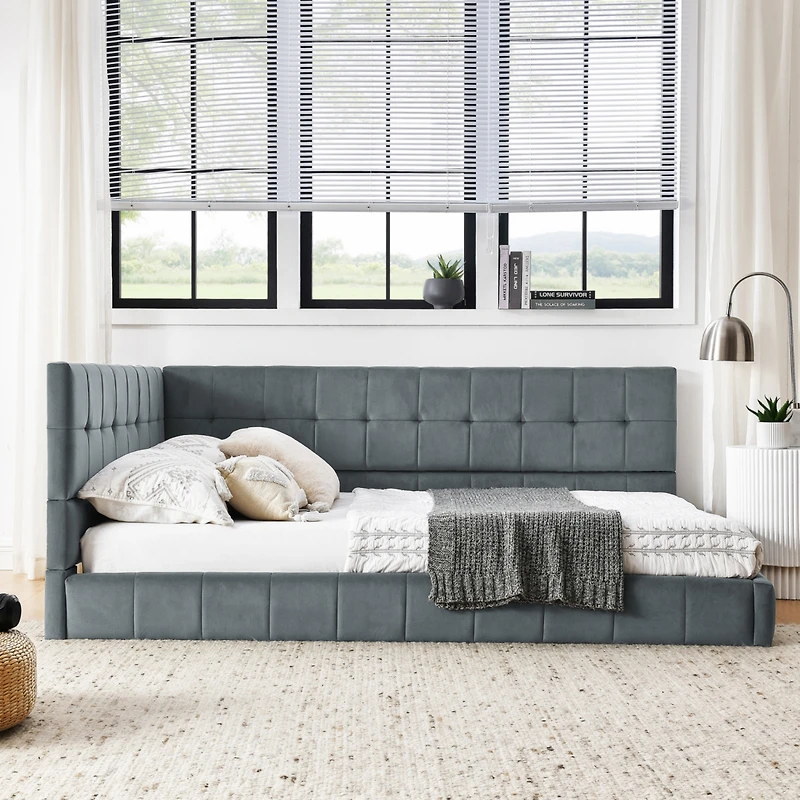 Streamdale Full Size Velvet Upholstered Daybed with Armrest