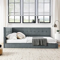 Streamdale Full Size Velvet Upholstered Daybed with Armrest