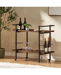 Simplie Fun Modern Industrial Bar Cart With Shelving, Bottle Holders, And Rolling Casters