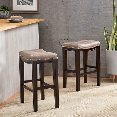 Streamdale Acacia Wood Studded Counter Stool (Set Of 2)